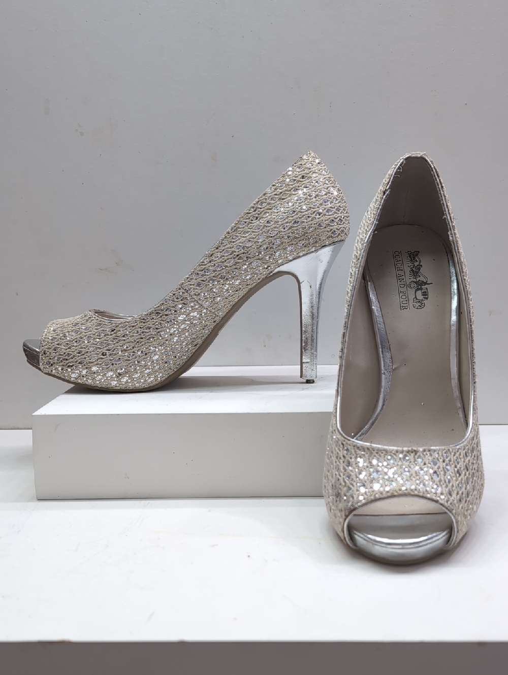 Coach And Four Women's Sparkle Peep-Toe High Heel Pump in Champagne Size 7M